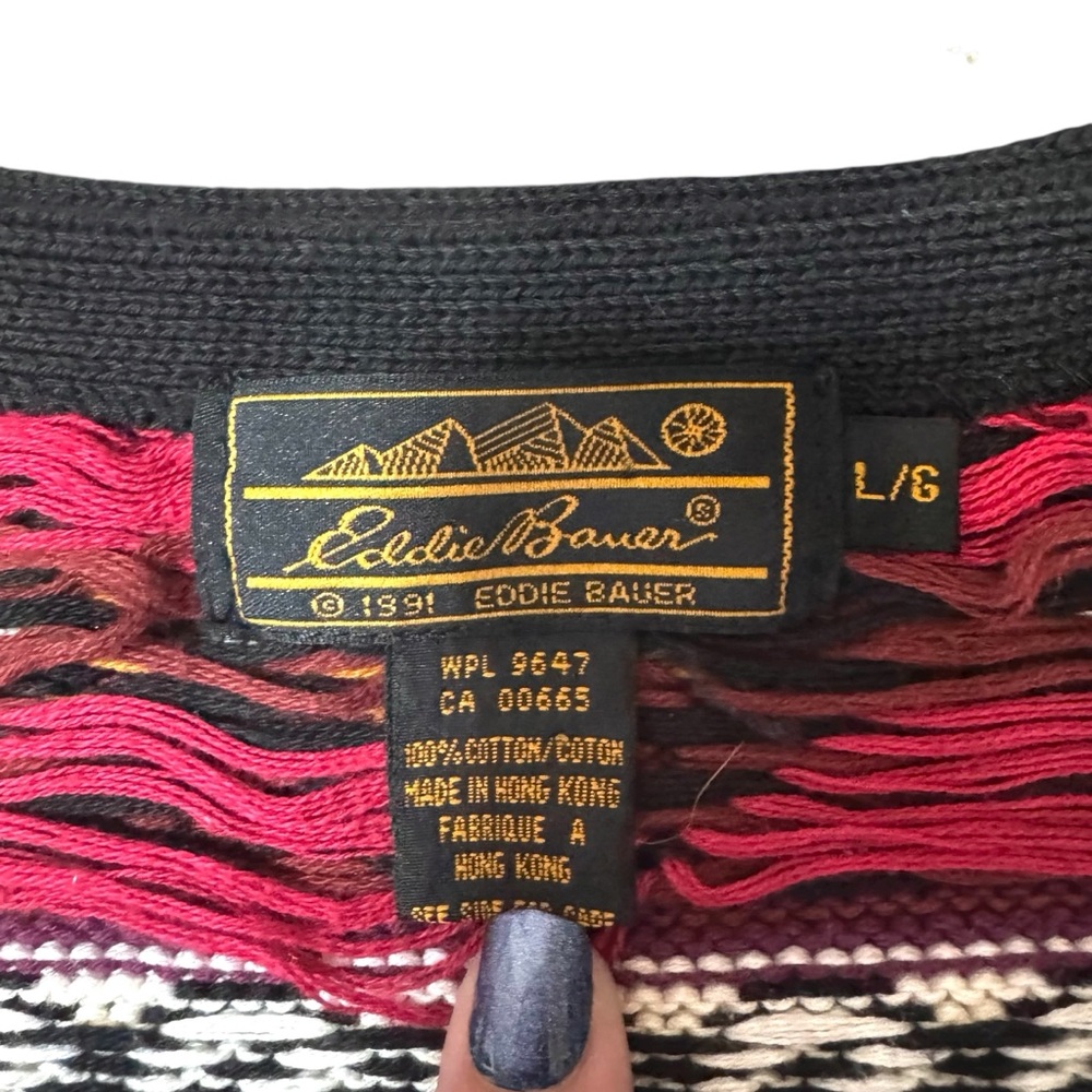 Vintage Eddie Bauer Women's Multicolor Tribal Knit Cardigan 100% Cotton Size L - Picture 5 of 11